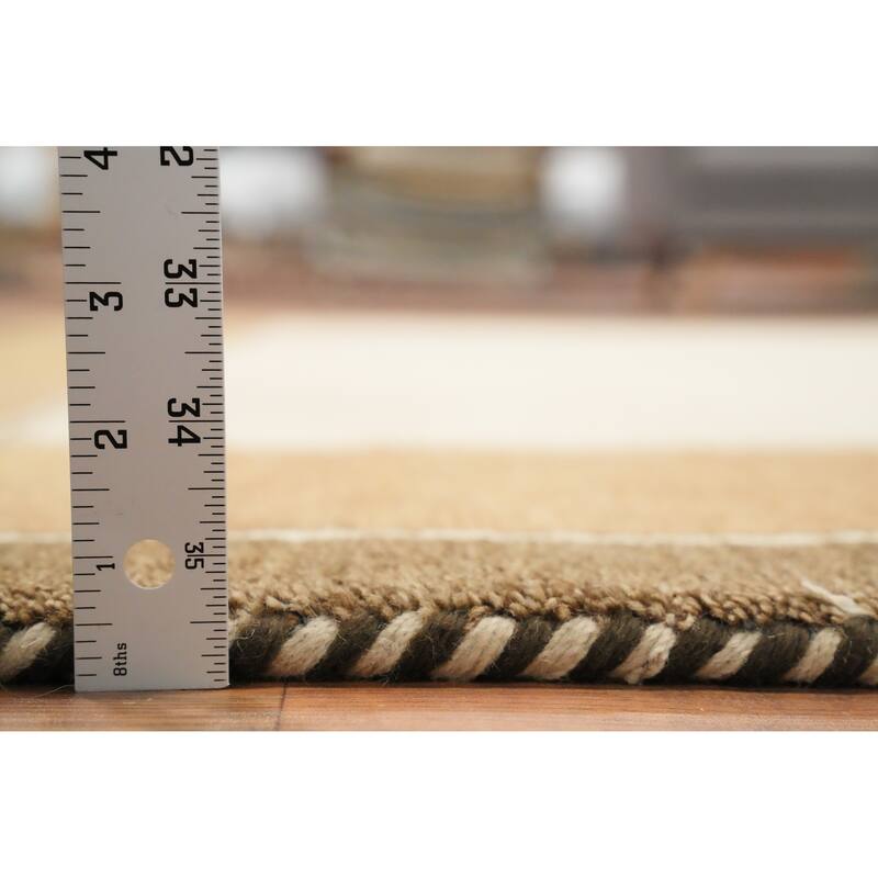 Hand Knotted Oriental 100% Wool Carpet Modern Geometric Beige & Ivories Gabbeh Area Rug - 11' 5'' X 8' 1''