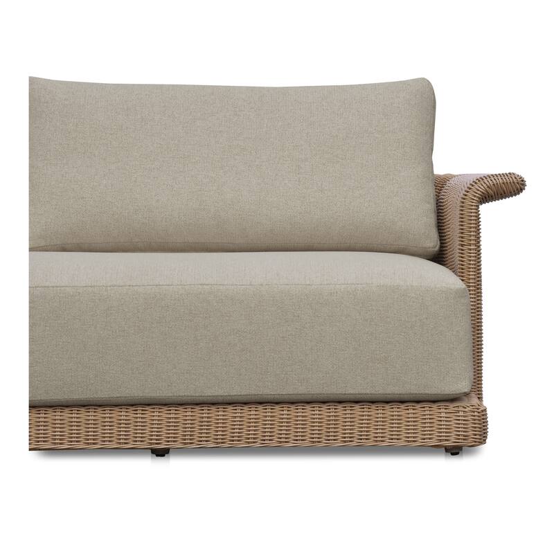 NADAAL STUDIOS Mareth Sofa, Tulip-Shaped Wicker Seat with Cushioned Upholstery, Aluminum Frame, Brown - Seats 3