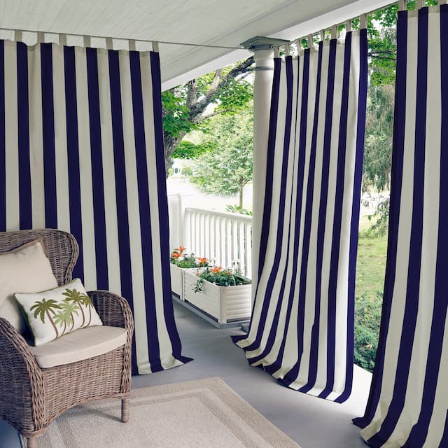 Elrene Highland Stripe Indoor/ Outdoor Curtain Panel - 52" W X 108" L - navy