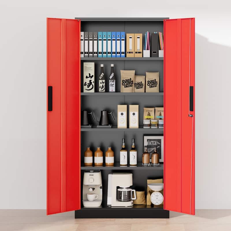 71 inch Garage Storage Cabinet Shelving Kitchen Pantry Locker with Adjustable Shelves for Office, Garage, Home, Pantry