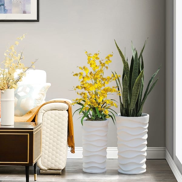 Block Extra Large 24 in. Tall Glossy White Fiberstone Indoor Outdoor Modern  Square Planter