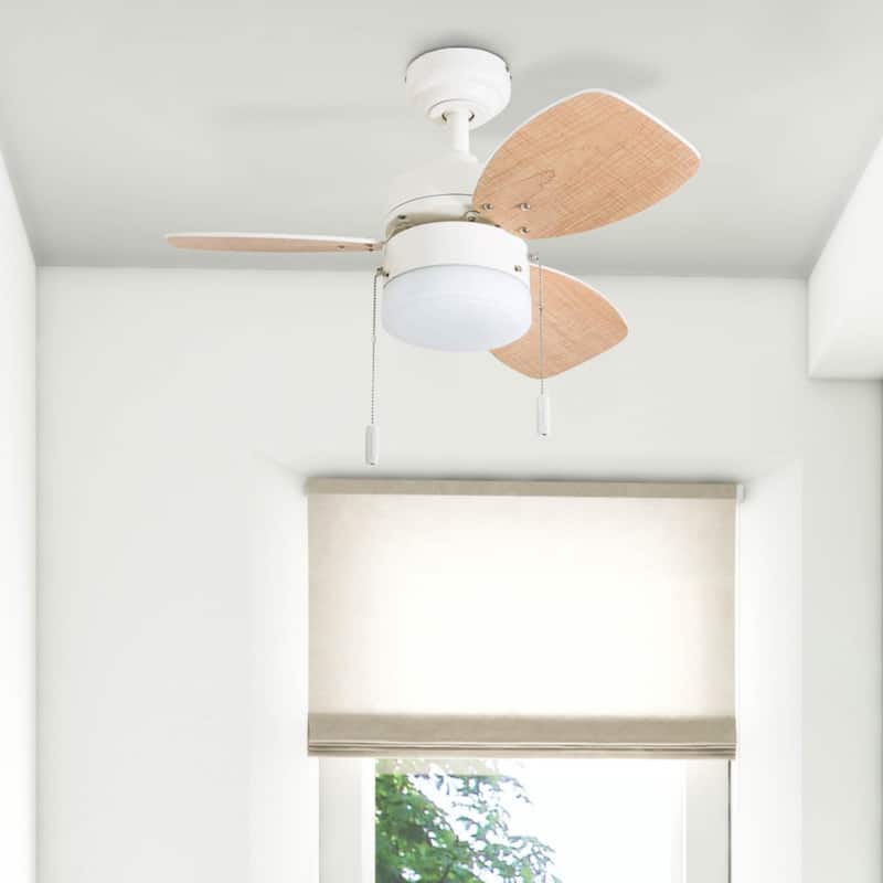 30" Honeywell Ocean Breeze White Modern Indoor LED Ceiling Fan with Light, Pull Chain