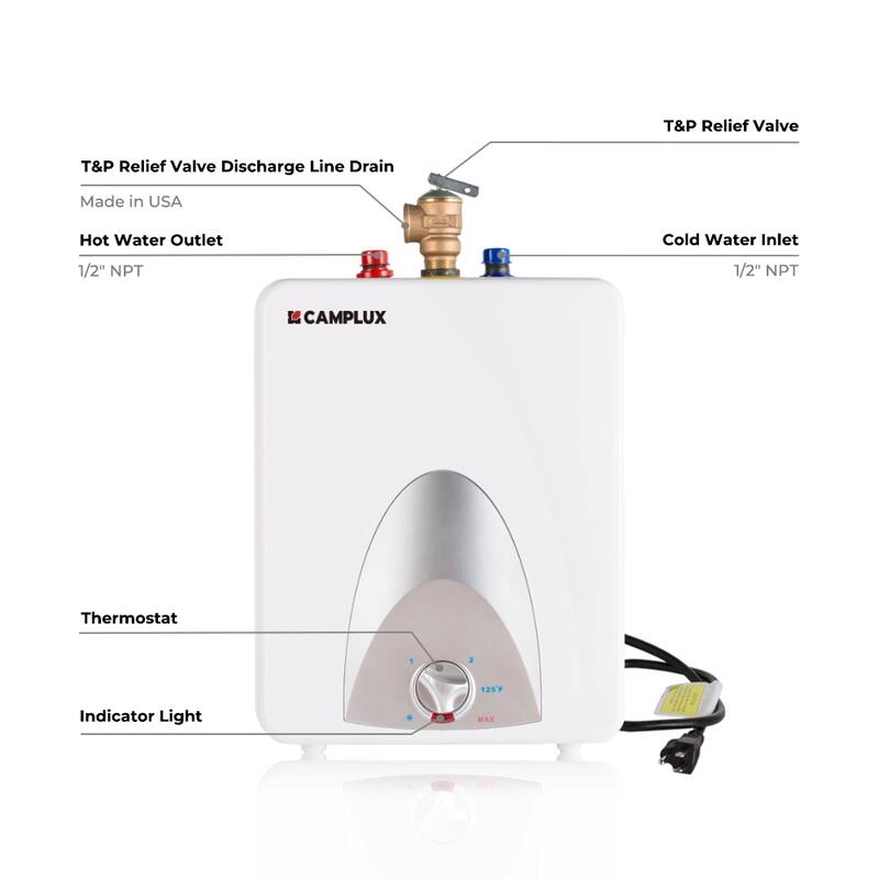 CAMPLUX 2.5 Gallons 1.44kW Mini Tank Electric Water Heater with Cord Plug, White