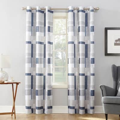 No. 918 Takumi Geometric Blocks Semi Sheer Grommet Curtain Panel, Single Panel