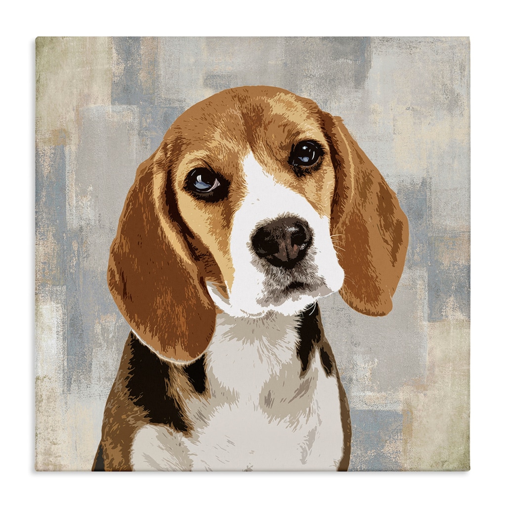 Stupell Dog Beagle Patiently Waiting Abstract Backdrop Pet Collage Canvas Wall Art - Brown