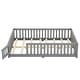preview thumbnail 21 of 40, Full Size Pine Wood Floor Bed with Safety Guardrails and Door for Kids