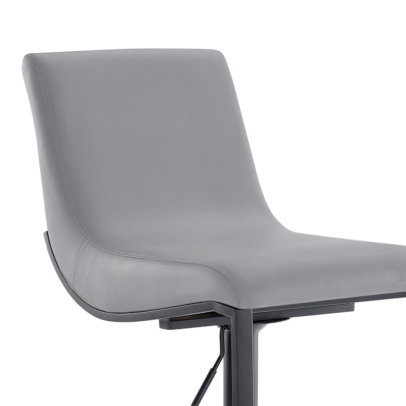 Victory Grey Faux Leather and Brushed Stainless Steel Swivel Adjustable Height Bar Stool