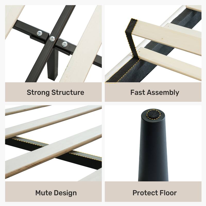 Upholstered Platform Bed Frame with Vertical Stripe Headboard