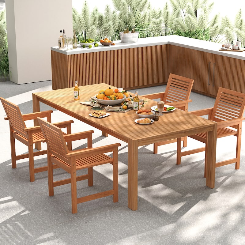 Gymax Patio Chairs Set of 4 Outdoor Wooden Dining Chairs w/ Inclined