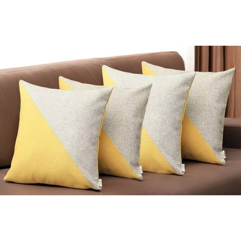 Set of Four 18" Yellow and Gray Color Block Fabric Throw Pillows - Yellow/Gray