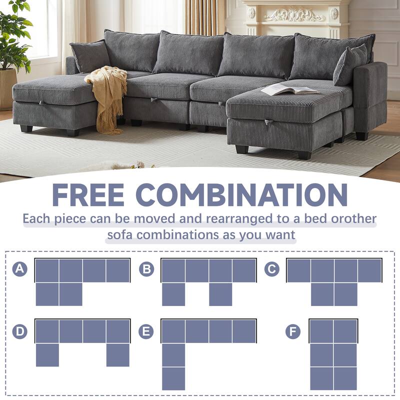 Dark Gray Sectionals Sofa with Storage Ottomans Chaise and Pillows - Dark Gray