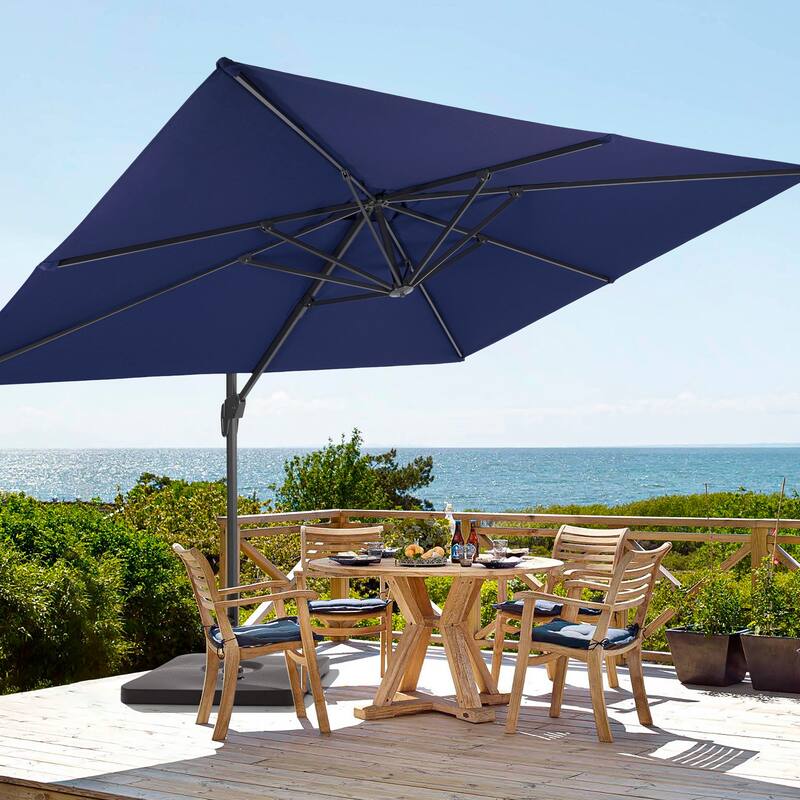 BONOSUKI Outdoor 11.5x9FT Cantilever Patio Umbrella 360 Rotation w/Base - Navy Blue