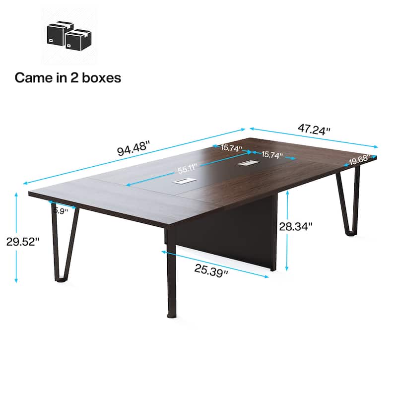 8FT Conference Table, 94.48" L x 47.24" W x 29.52" H Conference Room Meeting Seminar Table with Grommet Power Hub - N/A