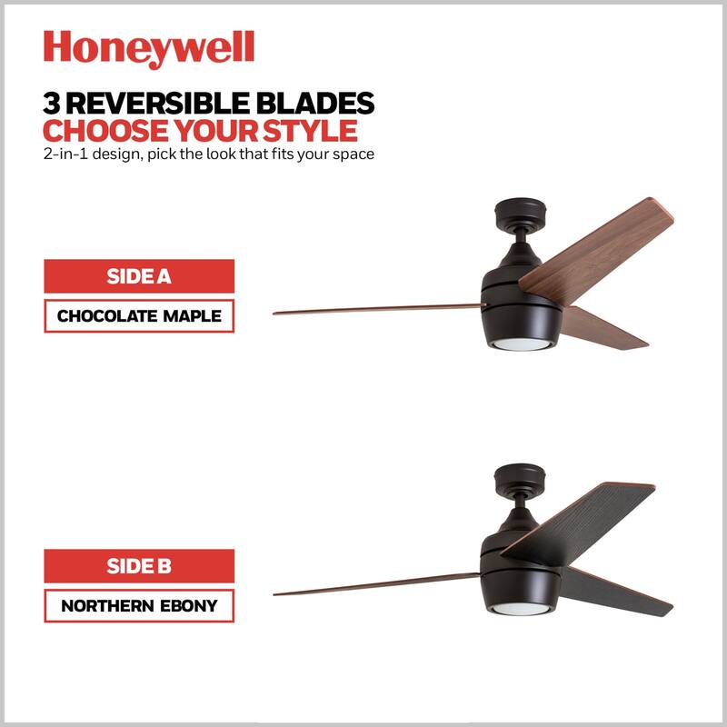 52" Honeywell Eamon Bronze Modern Indoor LED Ceiling Fan with Light, Remote Control