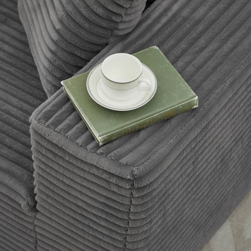 Modular Sectional Sofa with L-Shape Chaise, Oversized Corduroy Upholstered Cloud Sofa, Deep Seat Sofa with 2 Throw Pillows