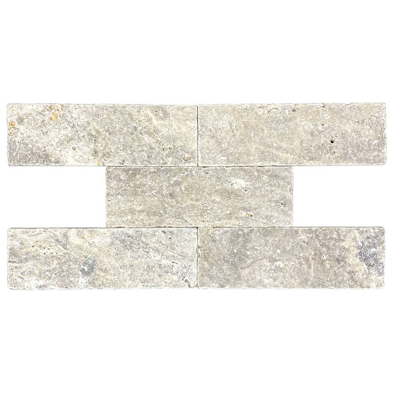 Argento Travertine 3" x 9" Tumbled Tile - Sample - Silver