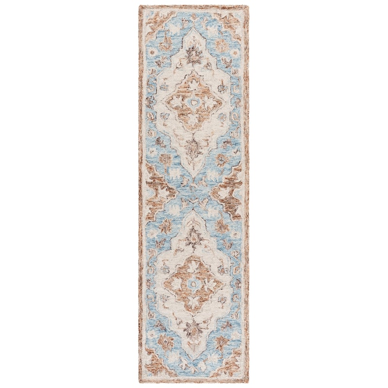 SAFAVIEH Handmade Metro Feta Wool Rug - 2'3" x 8' Runner - Beige/Blue