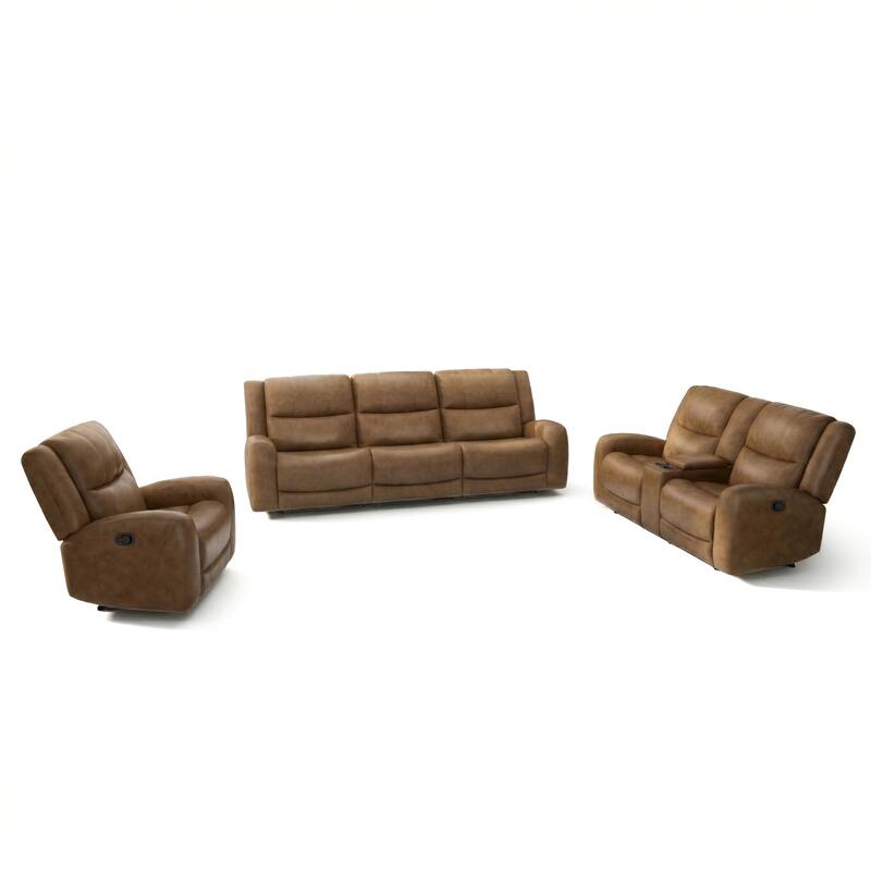 Furniture of America Rhea 3-Piece Brown Leather Reclining Sofa Set