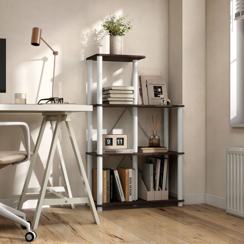 DH BASIC Modern Wood Shelving Unit with storage - Tier Shelves, Cube Ladder Shelf by Denhour