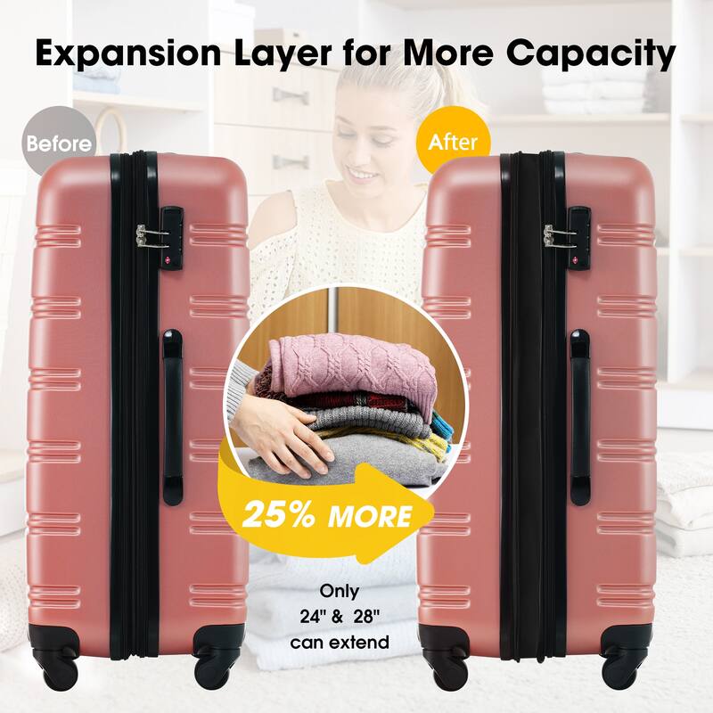 3 Piece Luggage Set ABS Hardside Lightweight Suitcase Set with Spinner Wheels and TSA Lock, 20" 24" 28" Luggage Case