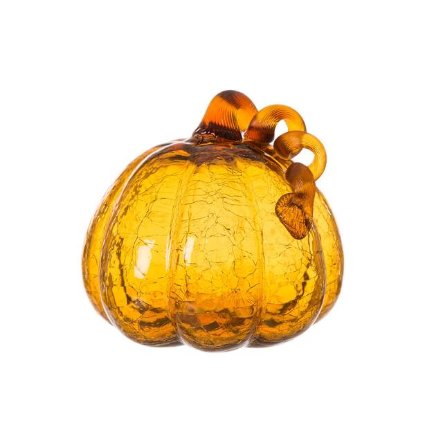 Glitzhome Amber Crackle Handblown Decorative Glass Pumpkins