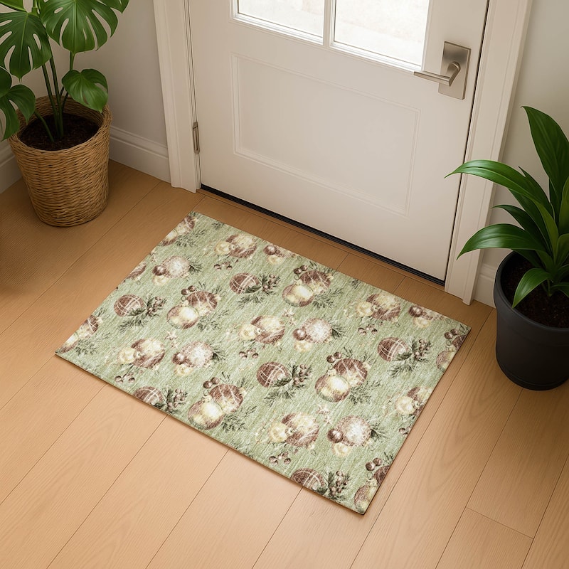 Premium Washable Super Soft Holiday Ornament Mayfield Rug - Aloe - 1'8" x 2'6"