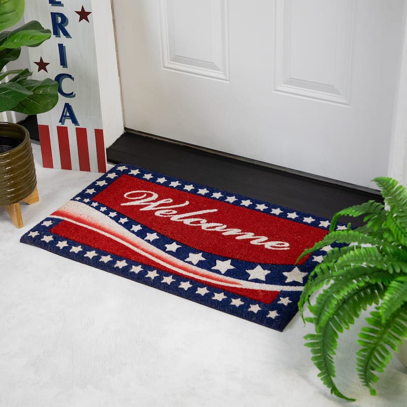 Red Coir "Welcome" Stars and Stripes Americana Outdoor Doormat 18" x 30"
