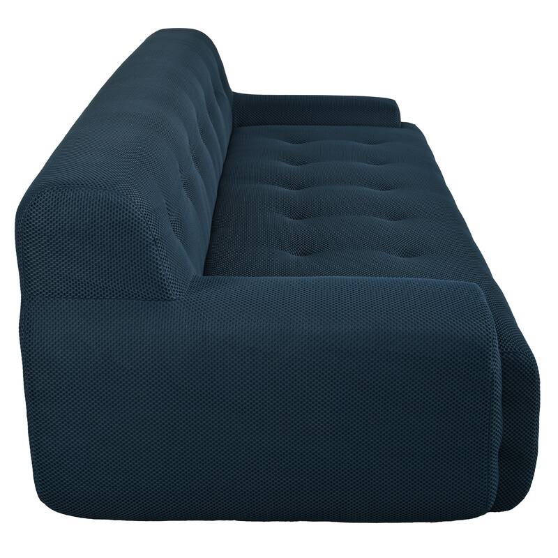 86.2'' Modern Minimalist Style Tufted Design Upholstered 3-Seat Compression Sofa in Dark Blue, Polyester