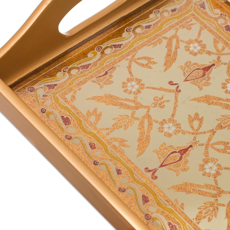 Novica Handmade Golden Colonial Reverse-Painted Glass Tray