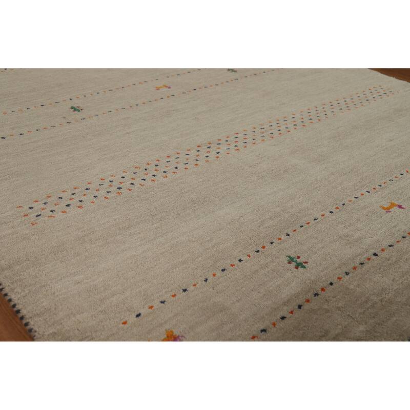 Hand Knotted Oriental 100% Wool Carpet Tribal Animal Pictorial Beige & Ivories Gabbeh Area Rug - 6' 6'' X 4' 8''