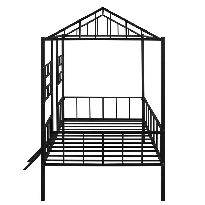 Metal House Bed Frame with Slatted Support No Box Spring Needed Black