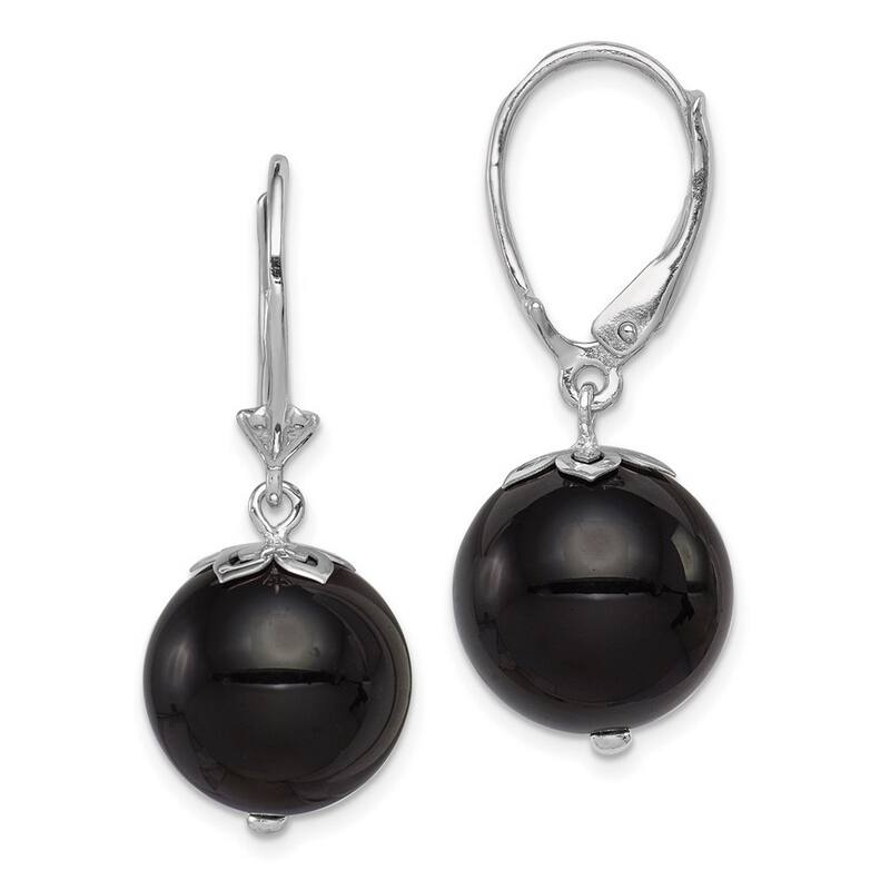 Curata 925 Sterling Silver Dangle Polished Simulated Onyx Leverback Earrings 36x15mm