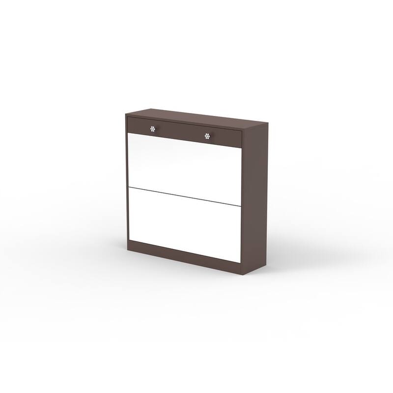 Mirrored Shoe Cabinet with Drawers - Space-Saving Entryway Organizer in Brown Finish