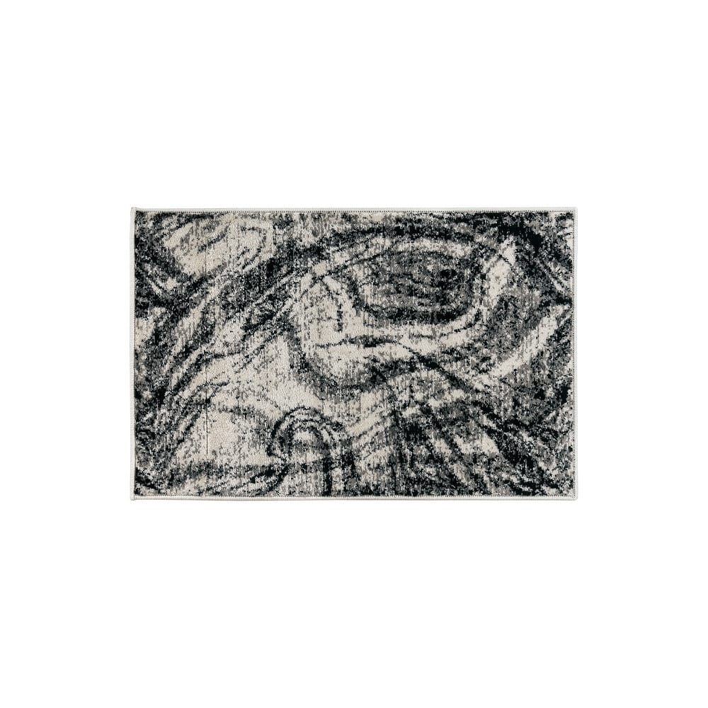 World Rug Gallery Distressed Abstract Black / Ivory / Gray Area Rug