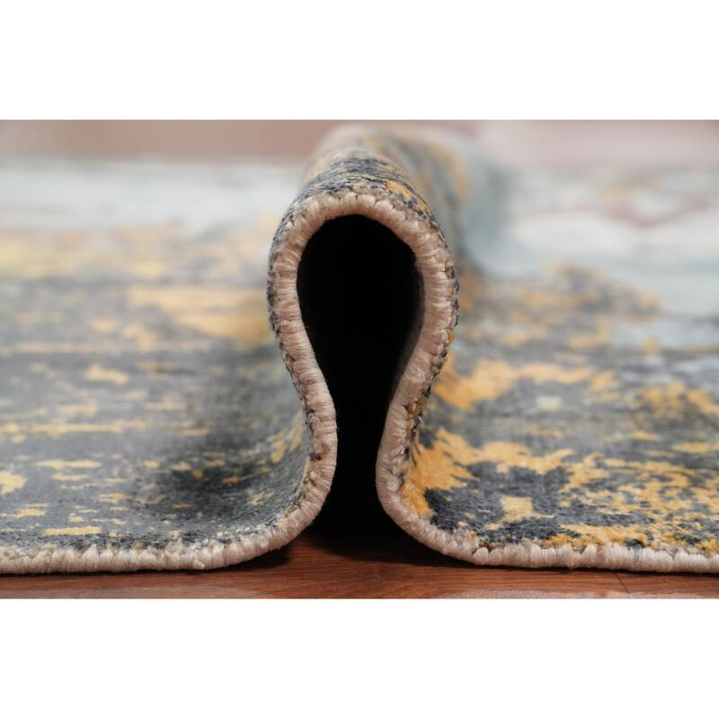 Hand Knotted Oriental Viscose Silk Carpet Modern Pictorial Multi-Colored Abstract Area Rug - 7' 8'' X 5' 7''