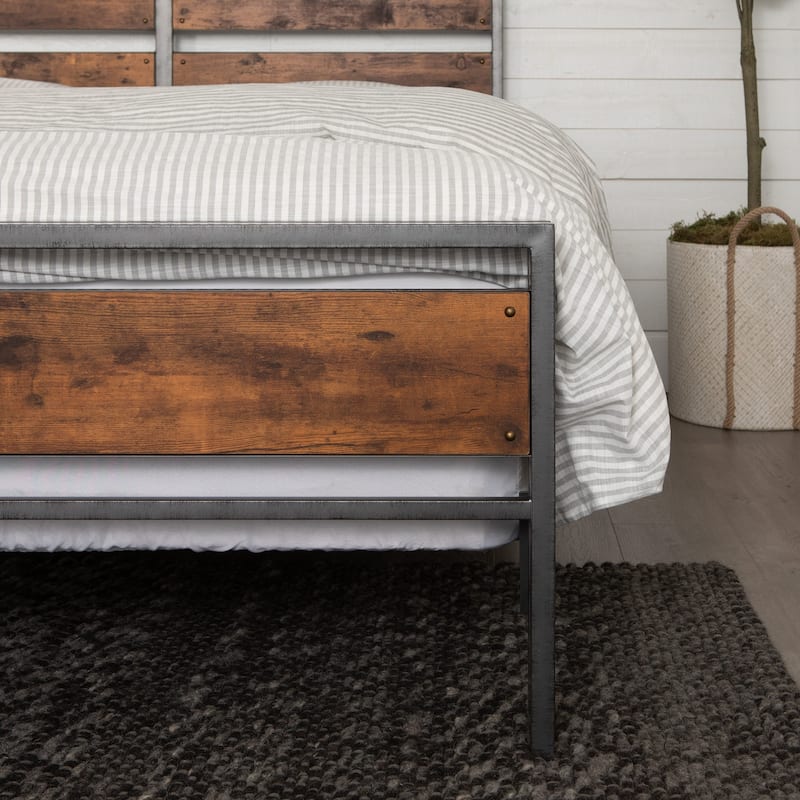 Walker Edison Rustic Industrial Plank Bed