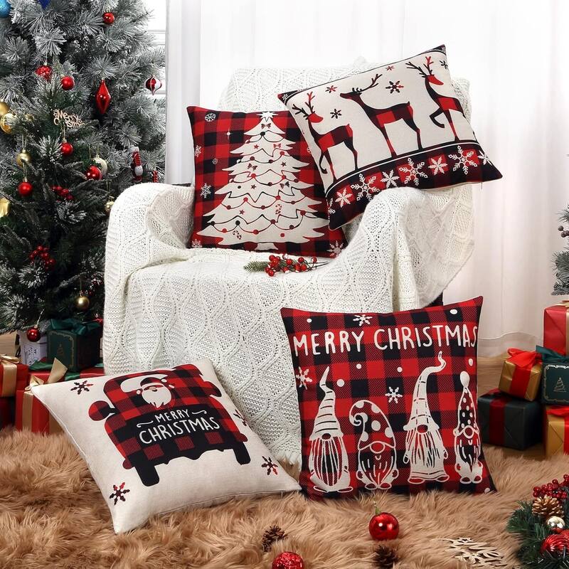 Buffalo Plaid Christmas Pillow Covers, Pillow Cases 18x18 Inch Set of 4