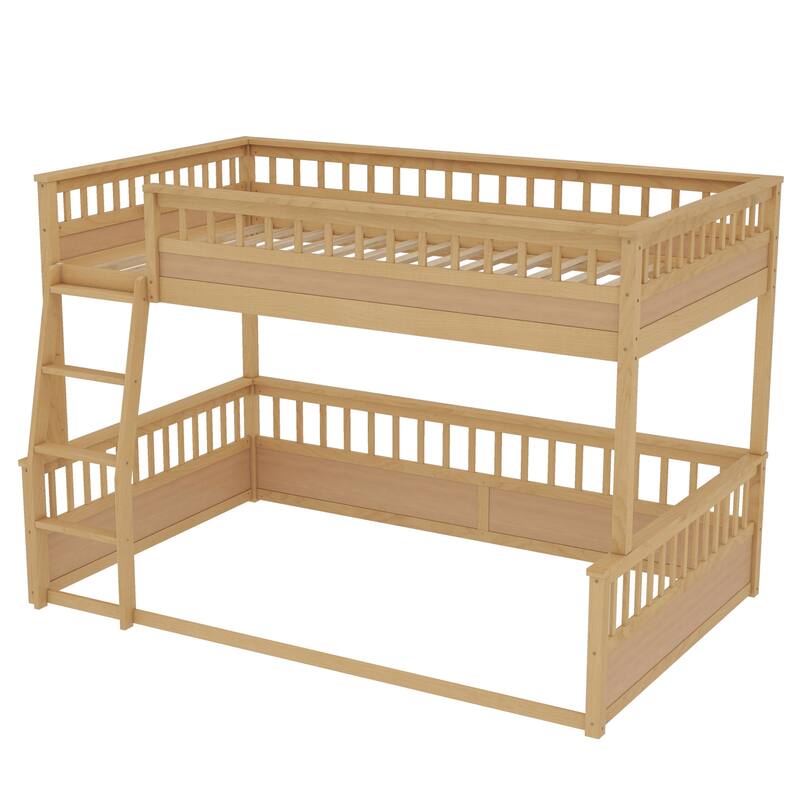Full XL over Queen Bunk Bed with Ladder and Guardrails, White