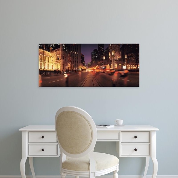 Easy Art Prints Panoramic Image 'Traffic on road at dusk, Michigan Avenue, Chicago, Cook County, Illinois' Canvas Art