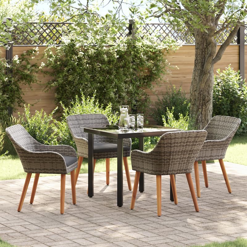 vidaXL 3/5 Piece Garden Dining Set Black/Gray Poly Rattan - 21.7 x 24.6 x 32.3 - Gray