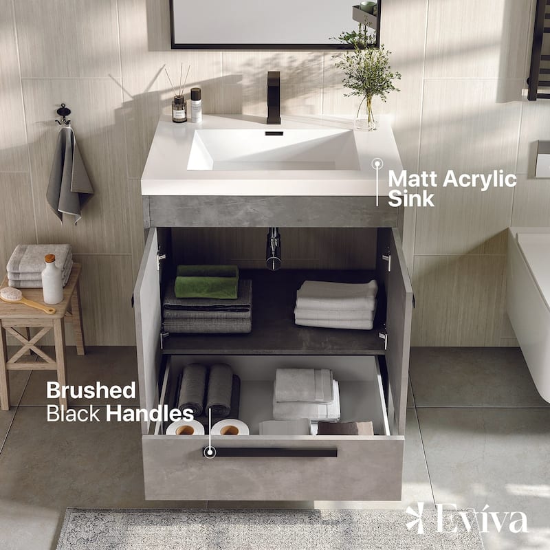 Eviva Lugano 24" Concrete Gray Bath Vanity with Integrated Acrylic Top