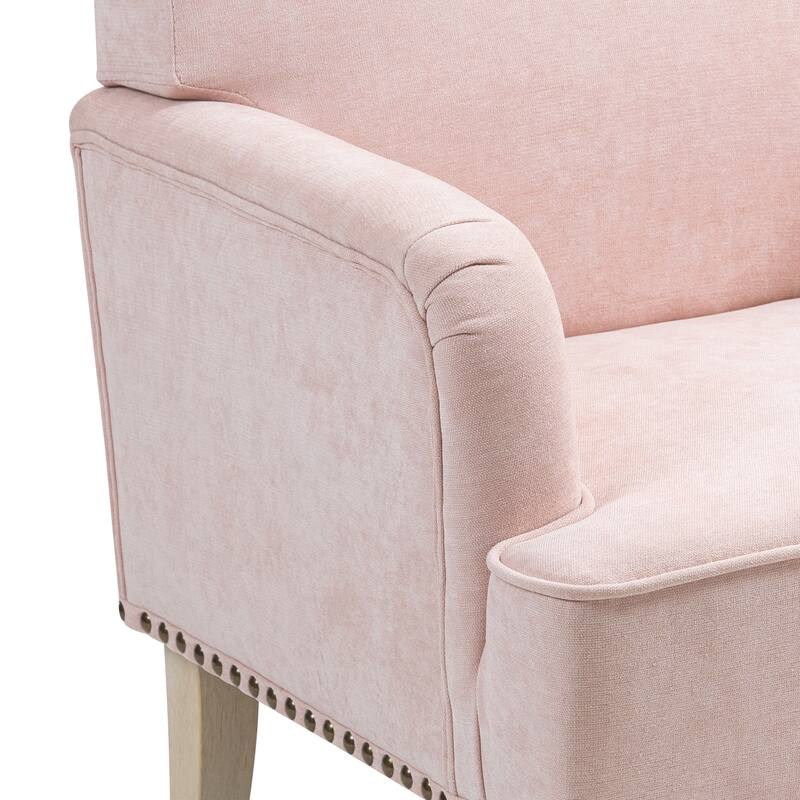 Fabric Side Chair Accent Chair with Wooden Legs, Vanity Chair Armchair Club Chair with Nailhead Trim
