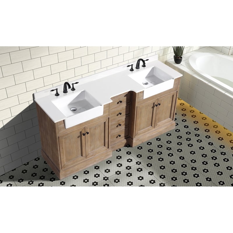 Ari Bath, Kelly 72" Bathroom Vanity, Weathered Fir, White Top