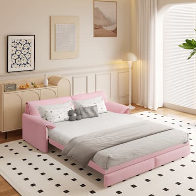 66" Queen Pull Out Sofa Bed, 3-in-1 Convertible Sleeper Sofa with Side Storage,Multi-Functional Velvet Loveseat Bed