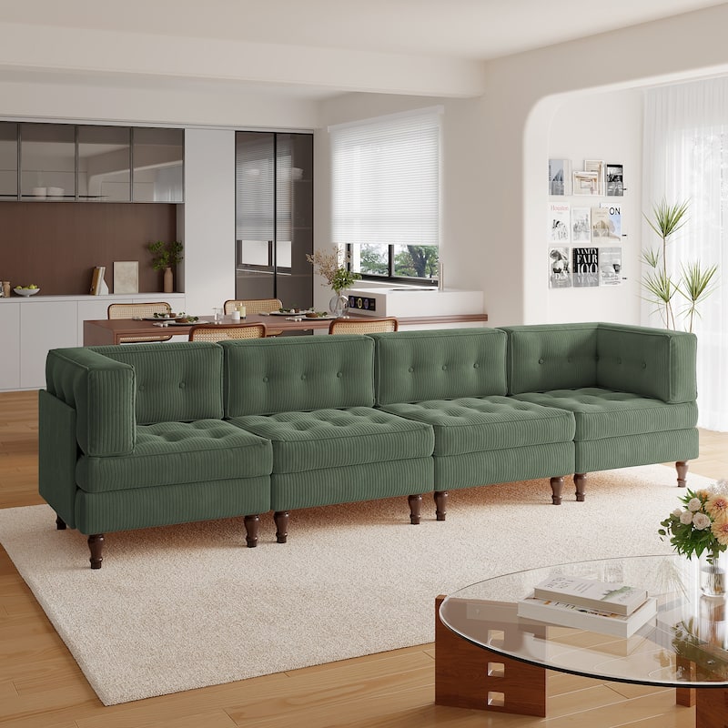 Madison Oversized Upholstered Corduroy Modular Sectional Sofa - Green-4 Piece