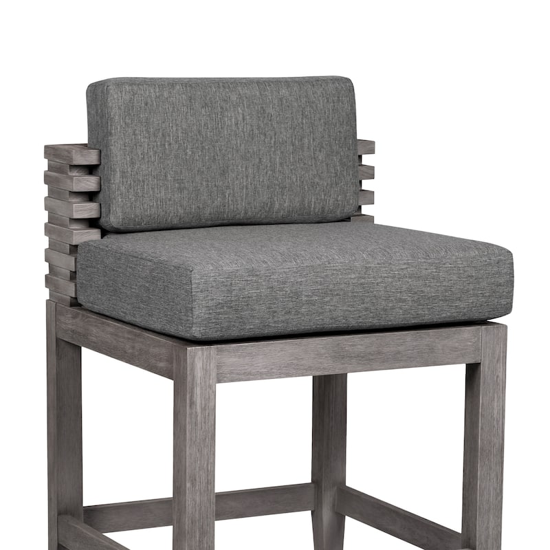Vivid Solid Eucalyptus Wood Outdoor Patio Counter Height Bar Stool with Olefin Cushions