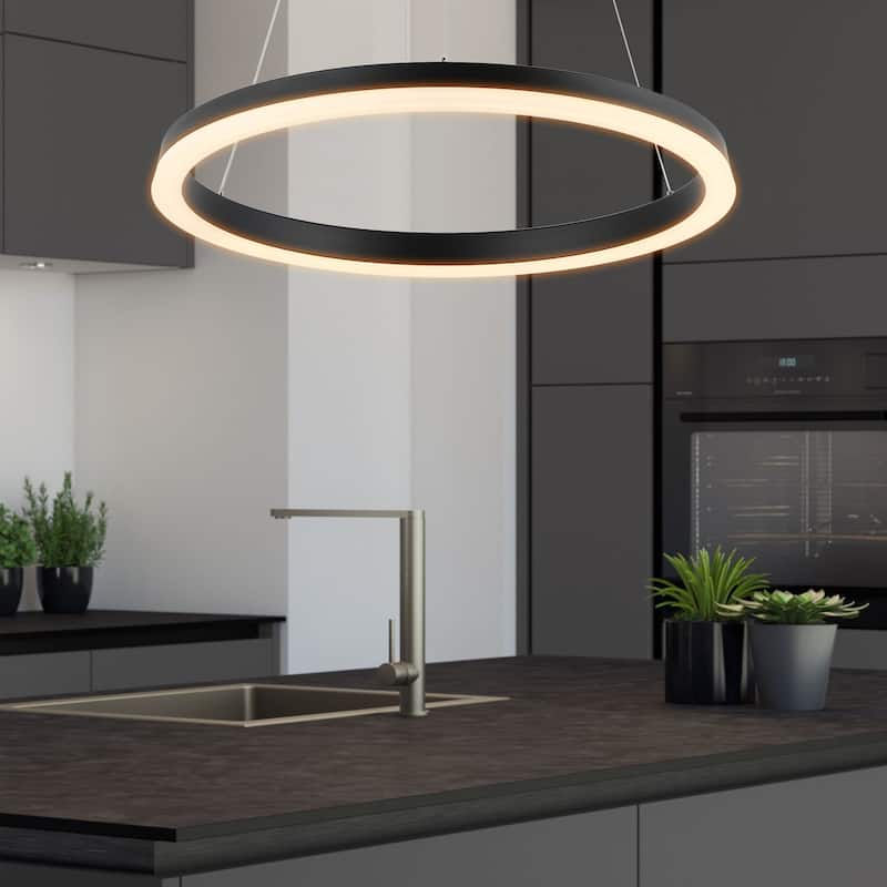 Benton 23.5" 1-Light LED Metal Hoop Pendant, by JONATHAN Y