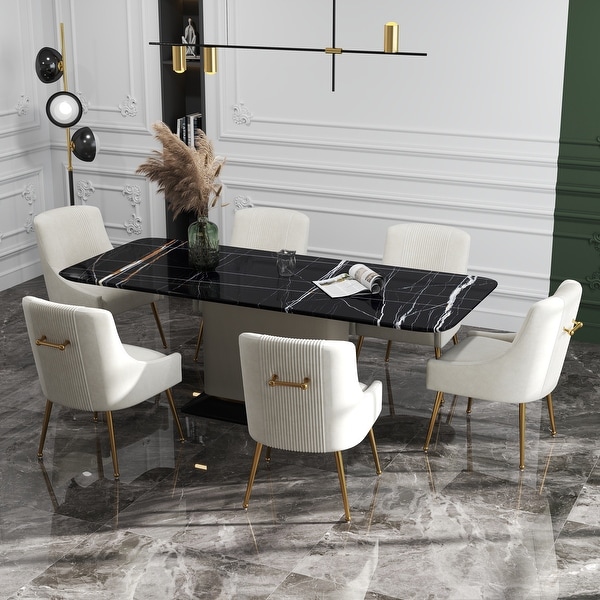 SEYNAR Modern Glam Boucle Pleated Velvet Dining Chair or
