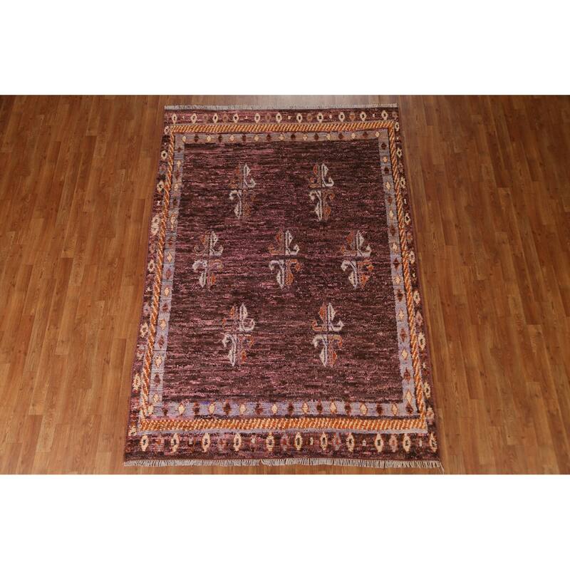 Hand Knotted Oriental 100% Wool Carpet Modern Geometric Pink Moroccan Area Rug - 8' 1'' X 5' 8''