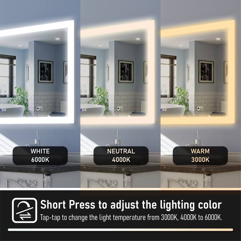 Bathroom Wall Mounted Frameless LED Mirror Super Bright Light With Anti-Fog (Horizontal/Vertical)